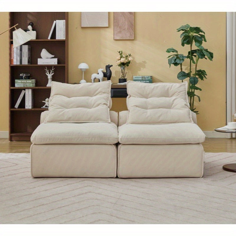 Living Room Beige Modular Sofa with Neck Pillow Soft Fabric DIY Design Durable and Comfortable Lounge Chair for Reading or Apartment Living Includes Lumbar 2 Seater
