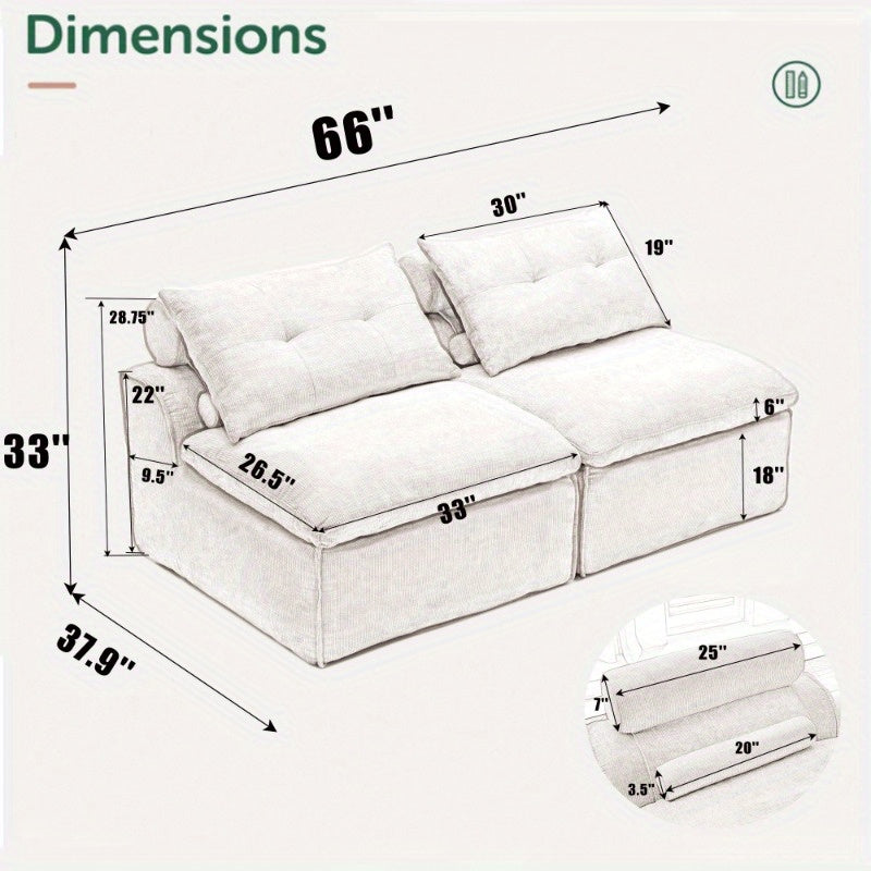 NEW ARRIVED VIDEO PROVIDED Modular Sofa, No Armrests, at Will, Chenille Fabric, Neck Pillow-Back Lounge Sofa Chair, Reading Nook, Or Apartment Living, Lumbar Pillow, 2 Seats, Upholster, Light Gray