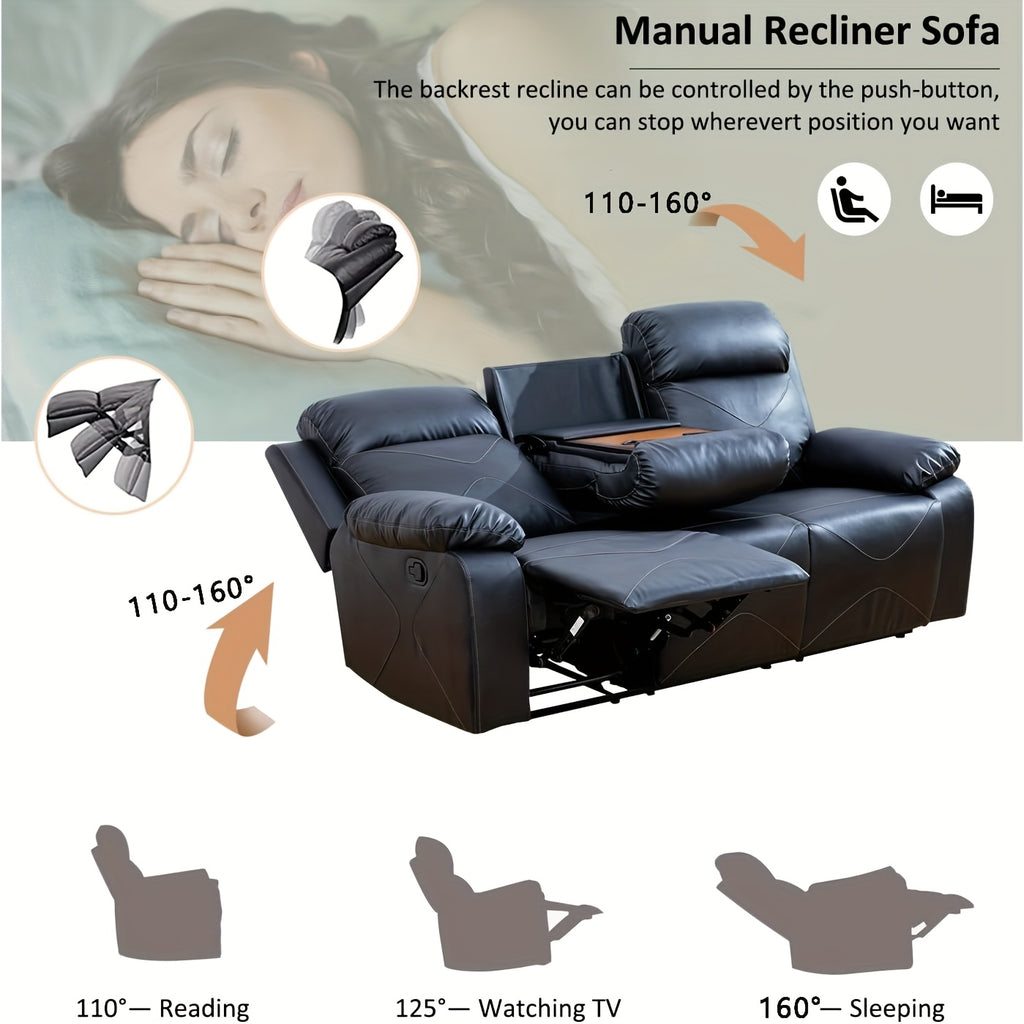 Three-Piece Black Leather Sofa Set for Living Room, House, Bedroom, Or Office
