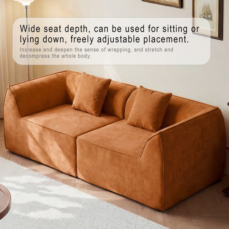 Compressed Memory Foam Sofa with Rectangular Pillow 2-Seater Lounger Daybed for Bedroom, Guest Room, Orange