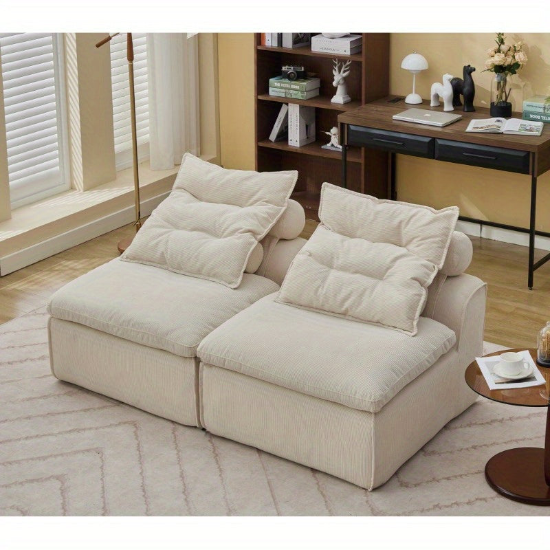 Living Room Beige Modular Sofa with Neck Pillow Soft Fabric DIY Design Durable and Comfortable Lounge Chair for Reading or Apartment Living Includes Lumbar 2 Seater