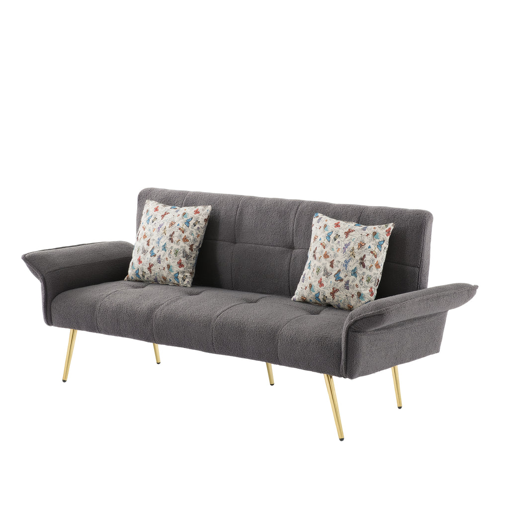 67.72-Inch Sofa Bed, Convertible Sleeping Bed, Solid Wood And Engineered Wood Frame, Teddy Velvet Fabric, 5-Position Adjustable Backrest And Armrests, Plush High-Density Foam, Suitable for Living Room, Office, Or Guest Room (Includes Size Details)