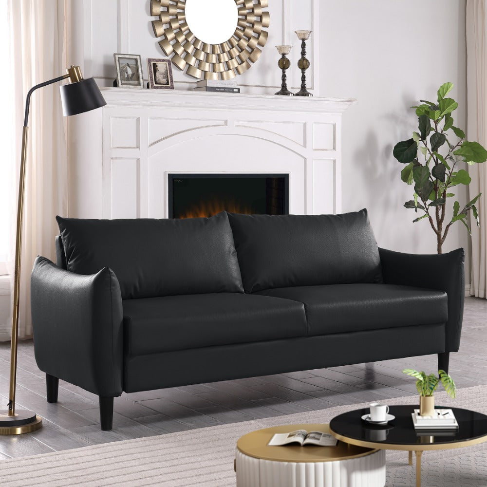 Artificial Leather Sofa | Medieval Modern Style, Curly Armrests, Deep Seat Design, Fluffy and Comfortable, Suitable for Apartment, Easy to Assemble