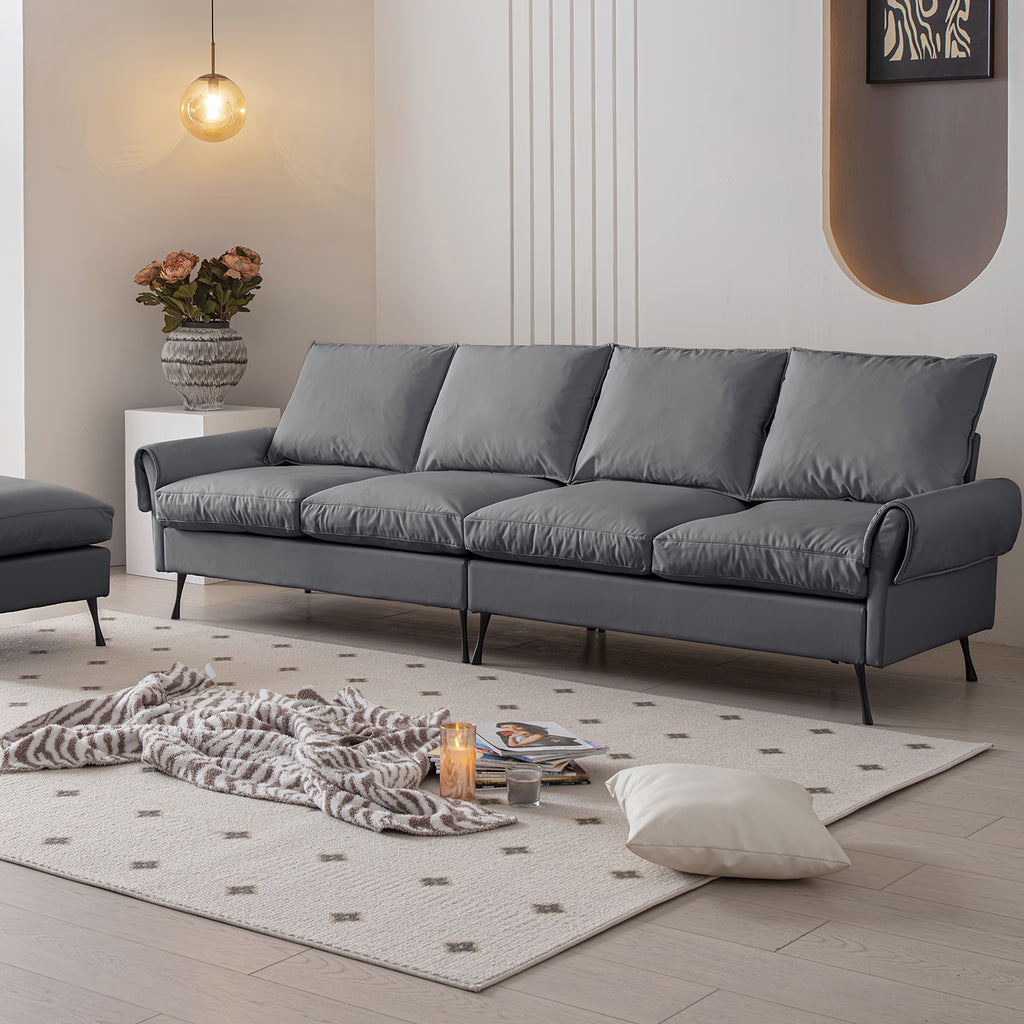 104.5-Inch Modern Faux Leather L-Shaped Sofa with Convertible Footstool Living Room