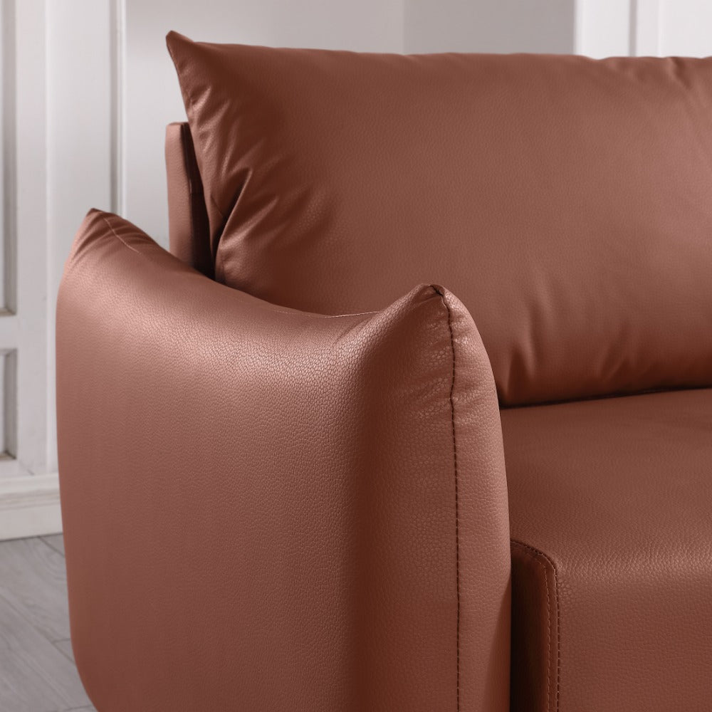 Artificial Leather Sofa | Medieval Modern Style, Curly Armrests, Deep Seat Design, Fluffy and Comfortable, Suitable for Apartment, Easy to Assemble