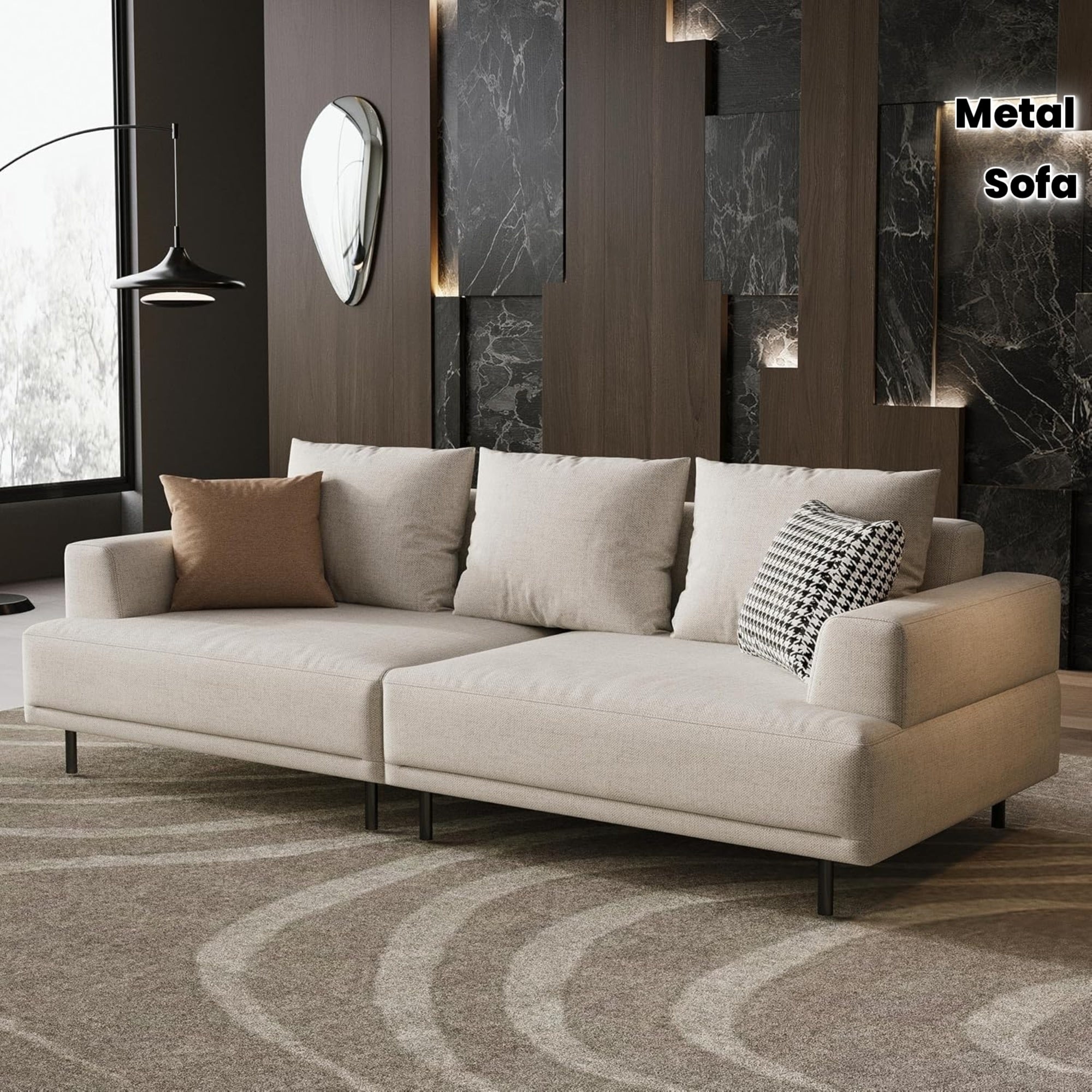 L-Shaped Cream Fabric Sectional Sofa - Contemporary Upholstered Couch with Metal Legs for Living Room (82.67 Inches - 3 Seats)