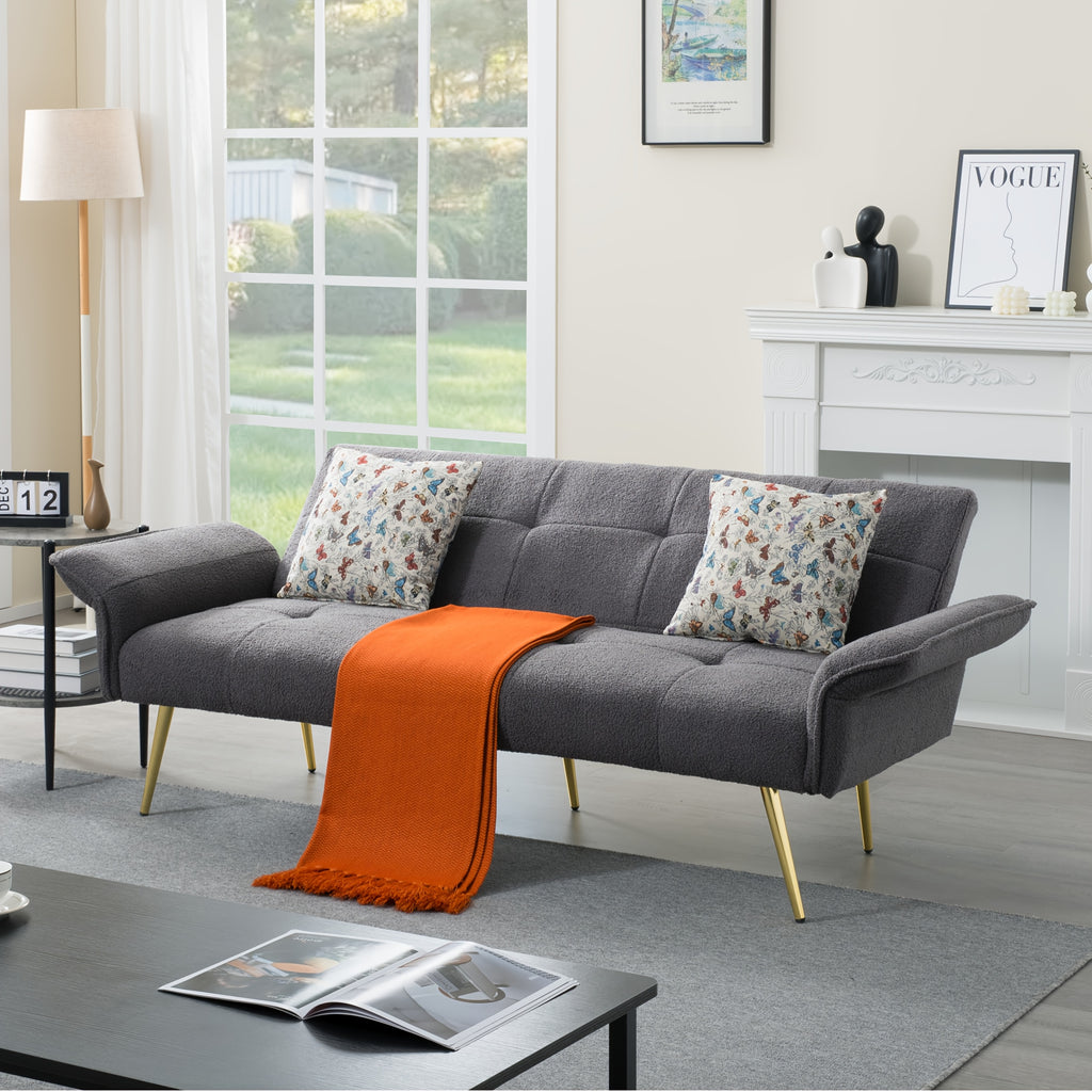 67.72-Inch Sofa Bed, Convertible Sleeping Bed, Solid Wood And Engineered Wood Frame, Teddy Velvet Fabric, 5-Position Adjustable Backrest And Armrests, Plush High-Density Foam, Suitable for Living Room, Office, Or Guest Room (Includes Size Details)