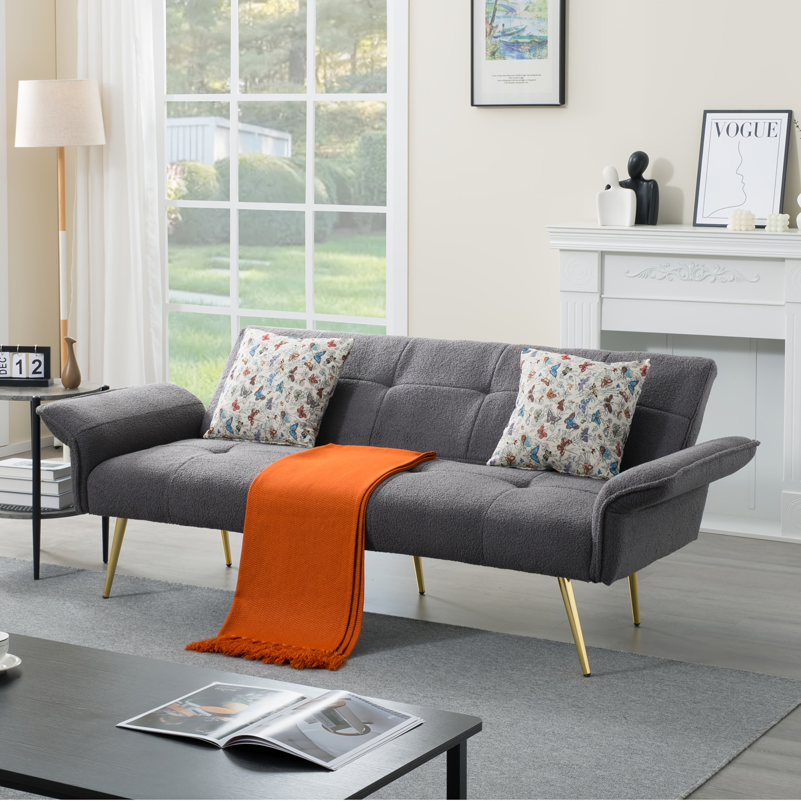 67.72-Inch Sofa Bed, Convertible Sleeping Bed, Solid Wood And Engineered Wood Frame, Teddy Velvet Fabric, 5-Position Adjustable Backrest And Armrests, Plush High-Density Foam, Suitable for Living Room, Office, Or Guest Room (Includes Size Details)