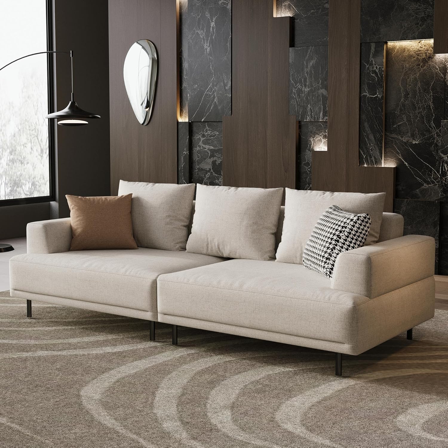 L-Shaped Cream Fabric Sectional Sofa - Contemporary Upholstered Couch with Metal Legs for Living Room (82.67 Inches - 3 Seats)