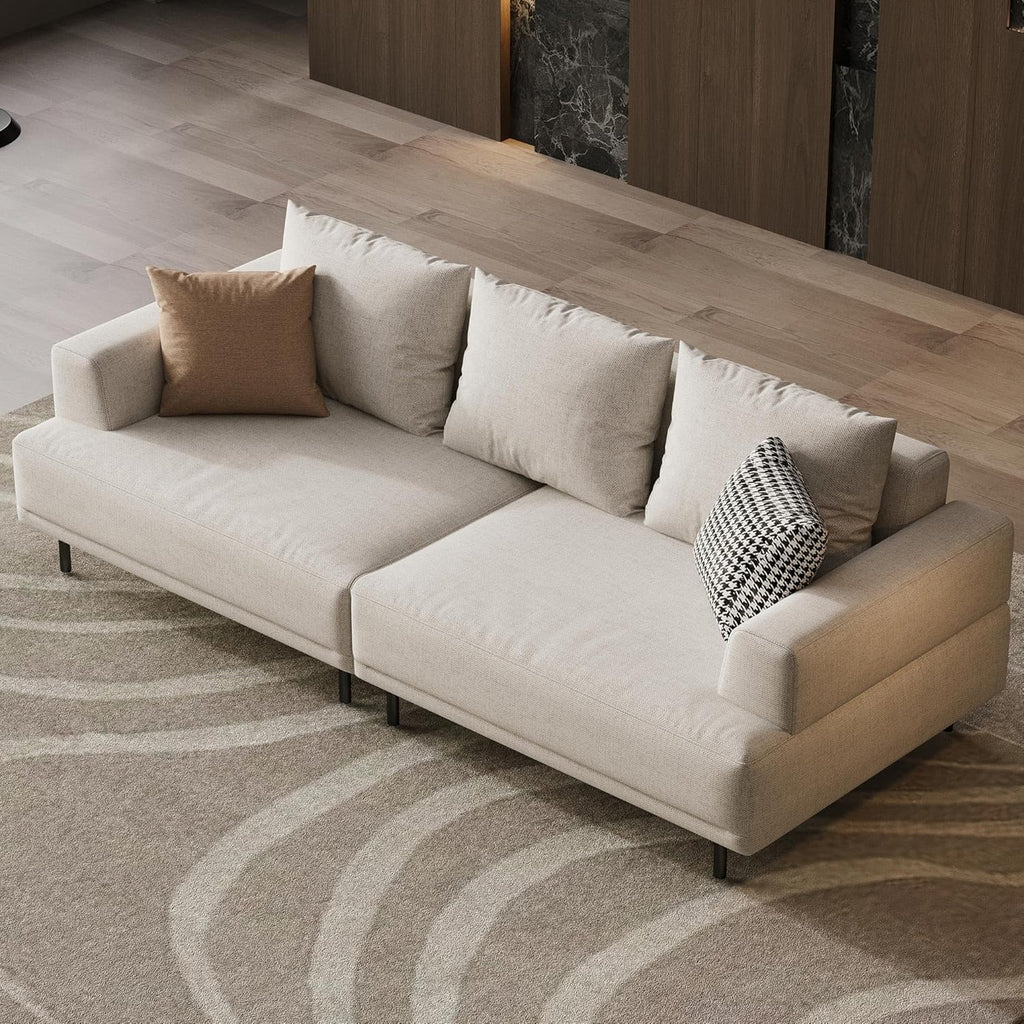 L-Shaped Cream Fabric Sectional Sofa - Contemporary Upholstered Couch with Metal Legs for Living Room (82.67 Inches - 3 Seats)