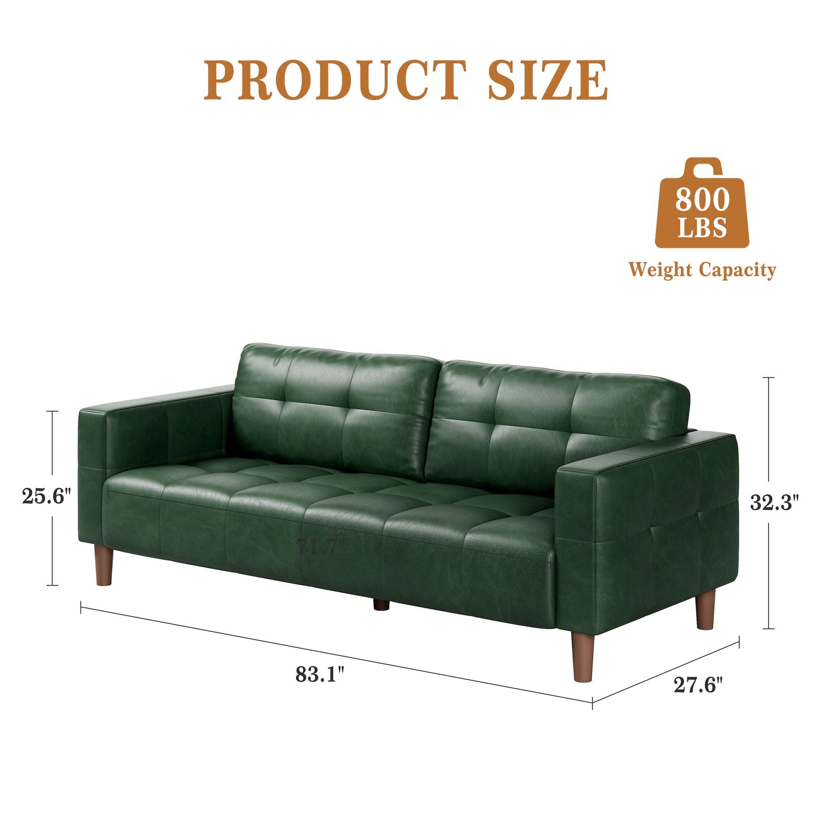 Modern 3-Seater Sofa Couch with Deep Seats & 2 Pillows - Breathable Faux Leather Loveseat Suitable for Living Room, Bedroom, Apartment, Office - Easy Assembly, Space-Saving Design, Durable Metal Frame & Low-Maintenance