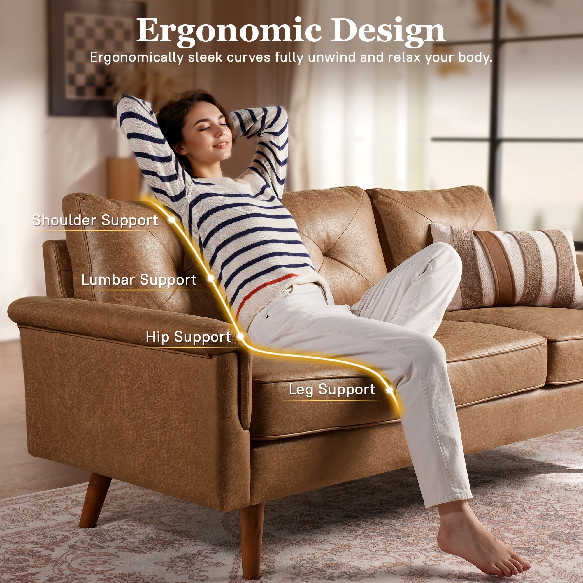 72.65-Inch Vintage Sofa -Three-Seater Sofa in Premium Soft Laux Faux Leather Suede Fabric for Cozy Seating, Ideal Addition to Any Living Room, Bedroom, Or Professional Office Environment, Easy Assembly, 2 Color Options