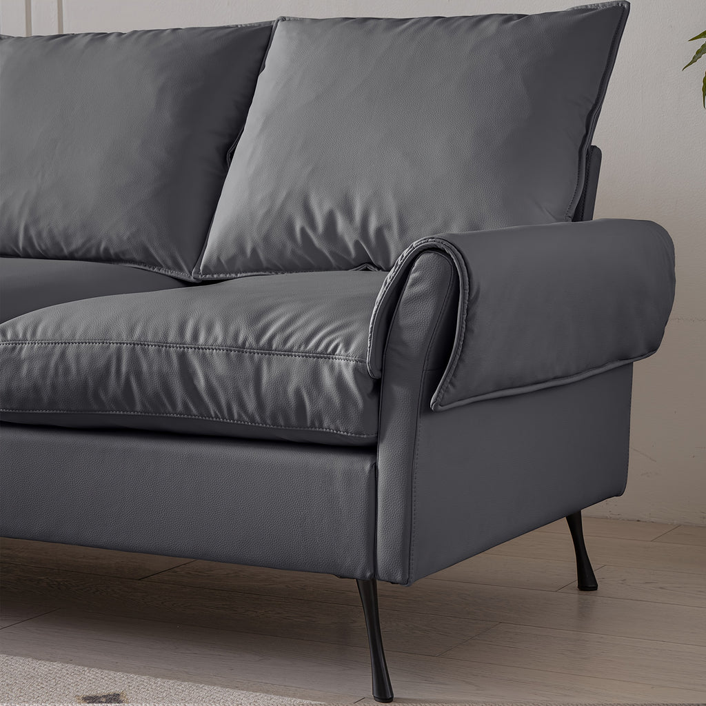 104.5-Inch Modern Faux Leather L-Shaped Sofa with Convertible Footstool Living Room