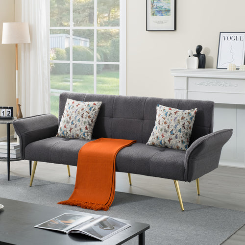 67.72-Inch Sofa Bed, Convertible Sleeping Bed, Solid Wood And Engineered Wood Frame, Teddy Velvet Fabric, 5-Position Adjustable Backrest And Armrests, Plush High-Density Foam, Suitable for Living Room, Office, Or Guest Room (Includes Size Details)