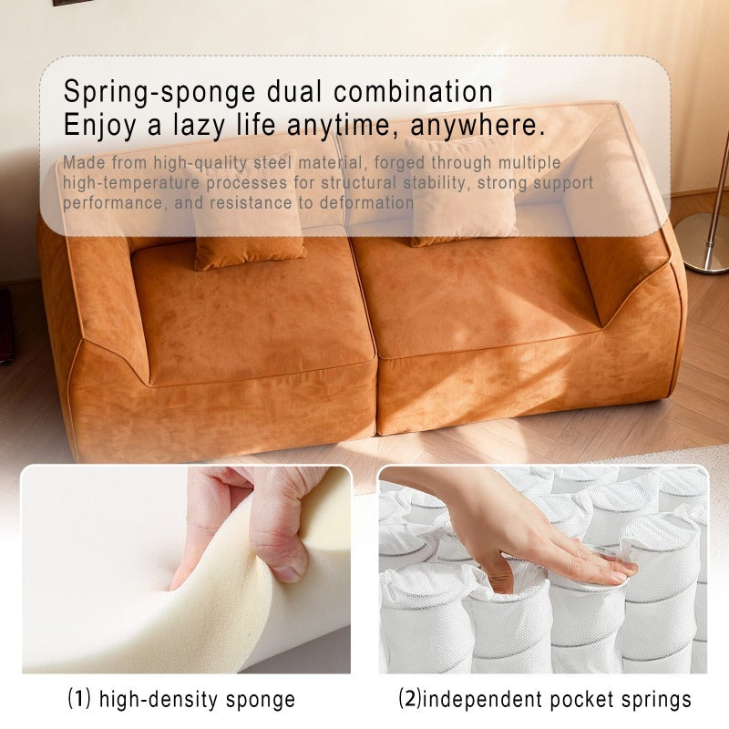 Compressed Memory Foam Sofa with Rectangular Pillow 2-Seater Lounger Daybed for Bedroom, Guest Room, Orange