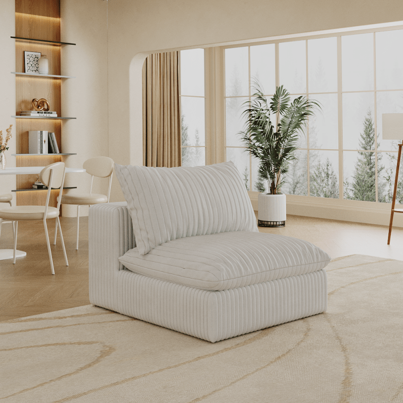 Cloud Sofa with Corduroy Fabric for Living Room Bedroom Apartment Conference Room Deep Seat Couches with DoubleLayer Design Removable Cushion No Assembly Required DIY Combination in White,  Bedroom Seating, Cozy Seating, Stylish Sofa, Durable Fabric