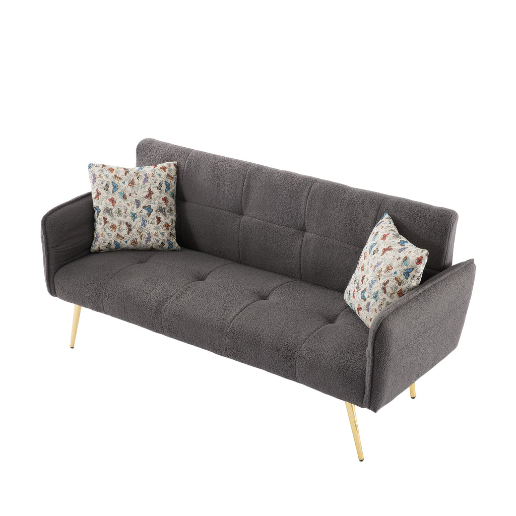 67.72-Inch Sofa Bed, Convertible Sleeping Bed, Solid Wood And Engineered Wood Frame, Teddy Velvet Fabric, 5-Position Adjustable Backrest And Armrests, Plush High-Density Foam, Suitable for Living Room, Office, Or Guest Room (Includes Size Details)