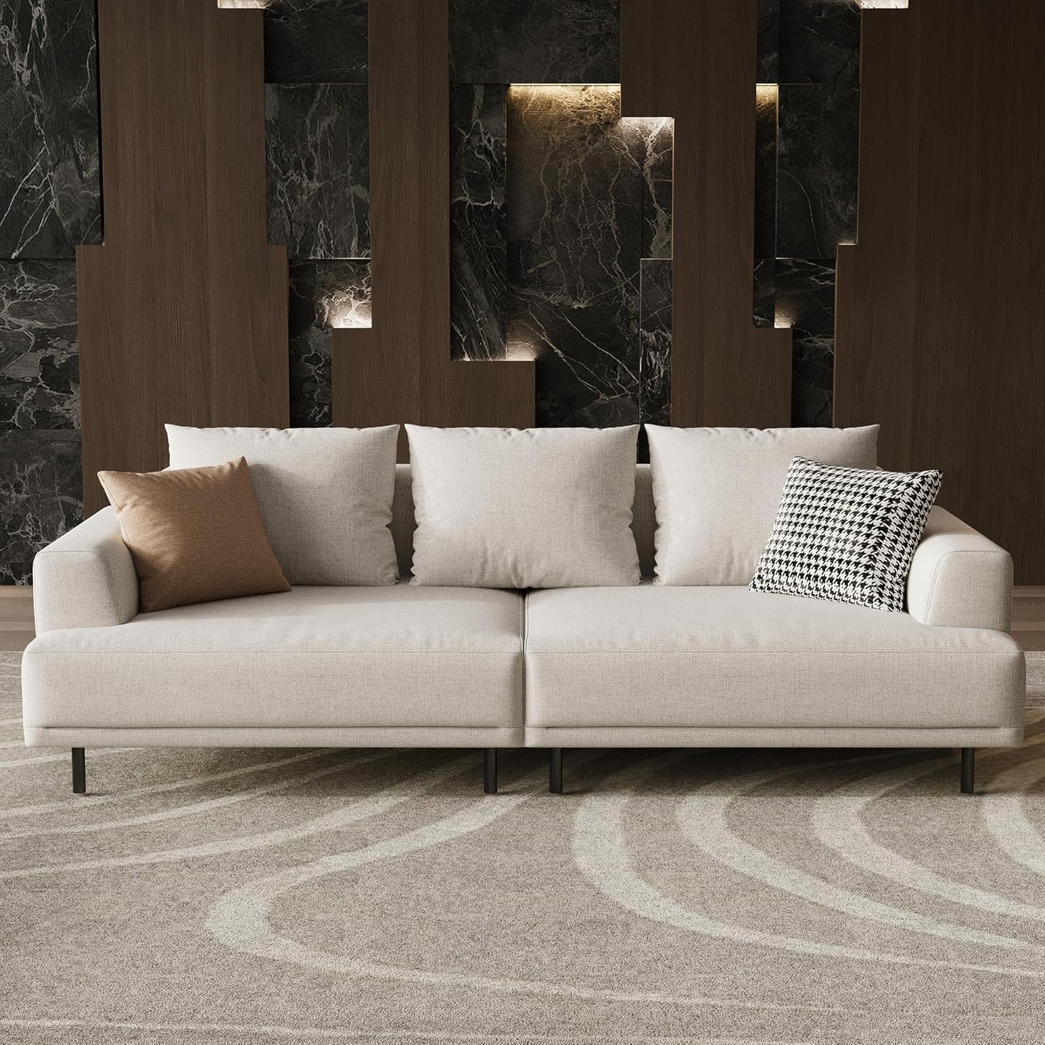 L-Shaped Cream Fabric Sectional Sofa - Contemporary Upholstered Couch with Metal Legs for Living Room (82.67 Inches - 3 Seats)