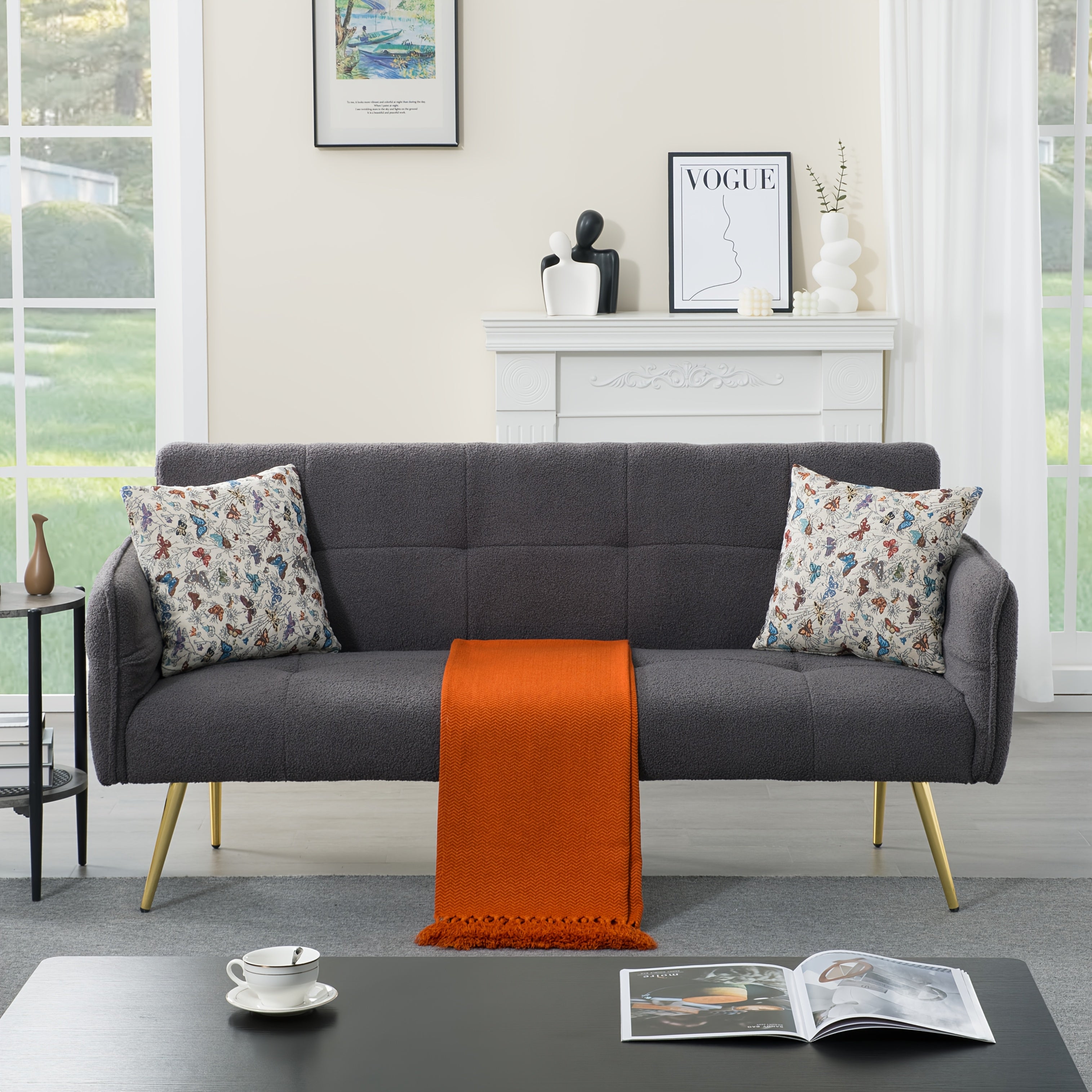 67.72-Inch Sofa Bed, Convertible Sleeping Bed, Solid Wood And Engineered Wood Frame, Teddy Velvet Fabric, 5-Position Adjustable Backrest And Armrests, Plush High-Density Foam, Suitable for Living Room, Office, Or Guest Room (Includes Size Details)