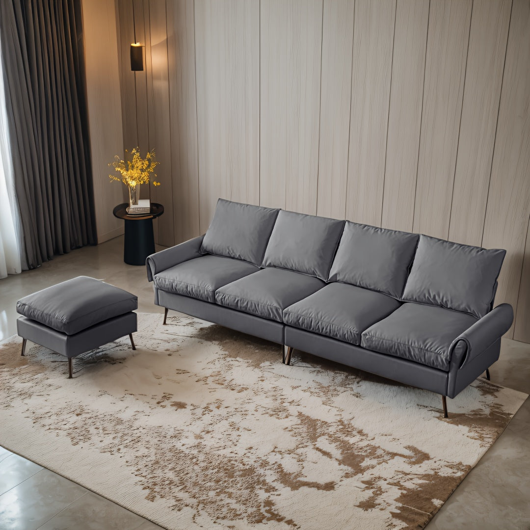 104.5-Inch Modern Faux Leather L-Shaped Sofa with Convertible Footstool Living Room