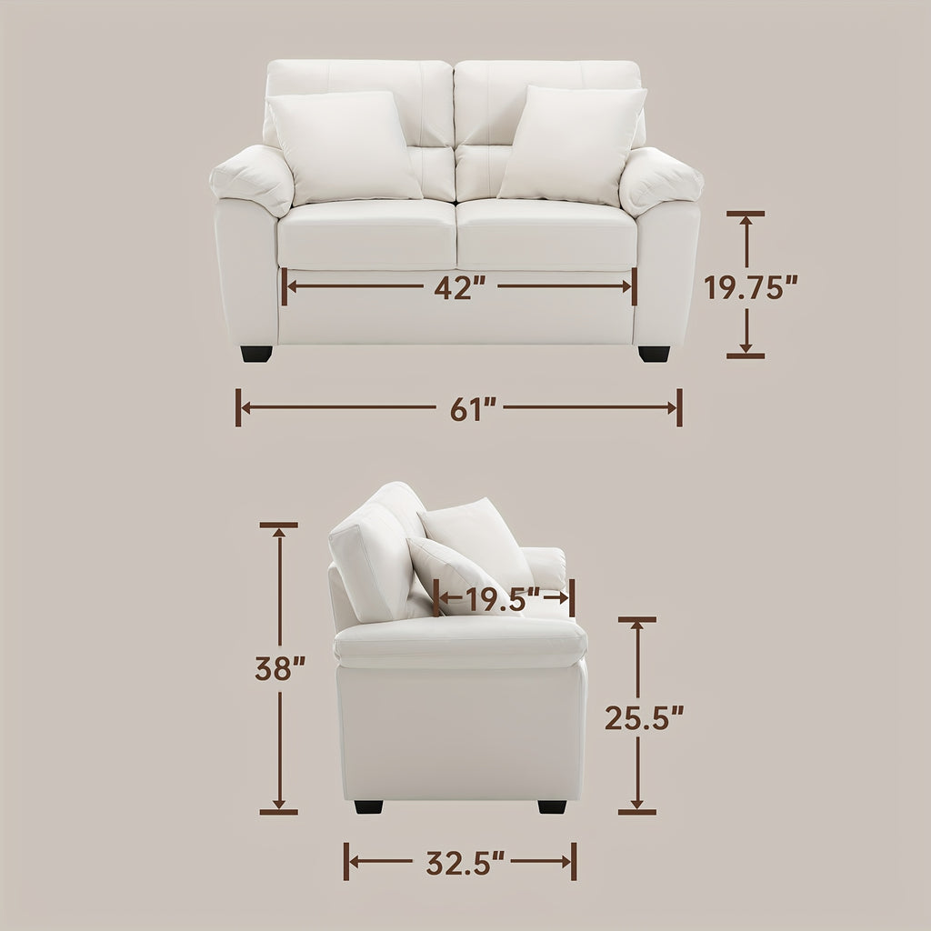 Morden Fort Faux Leather Loveseat Sofas, White Modern Luxury And Comfy Furniture Sleeper Couches for Living Room, Apartment, Office, Reading Room, White, Brown, Chocolate