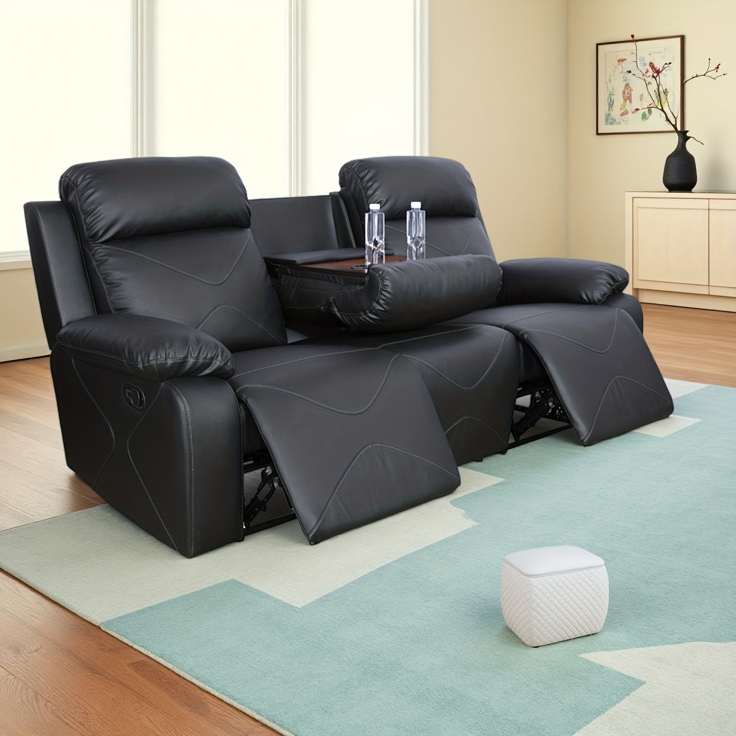 Three-Piece Black Leather Sofa Set for Living Room, House, Bedroom, Or Office
