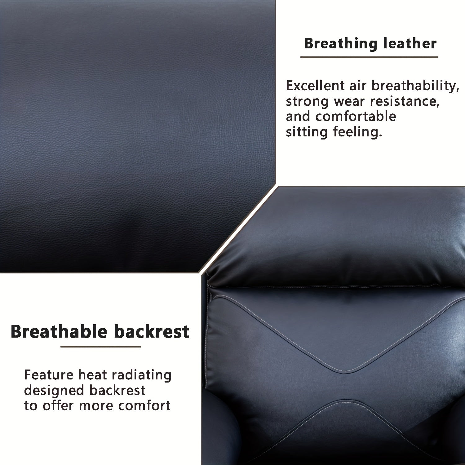 Three-Piece Black Leather Sofa Set for Living Room, House, Bedroom, Or Office