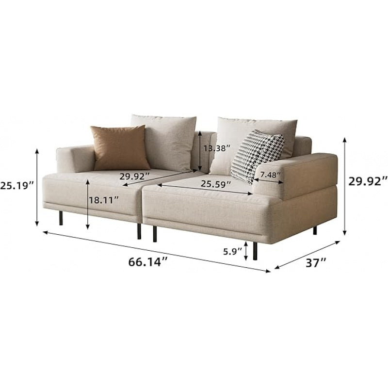L-Shaped Cream Fabric Sectional Sofa - Contemporary Upholstered Couch with Metal Legs for Living Room (82.67 Inches - 3 Seats)