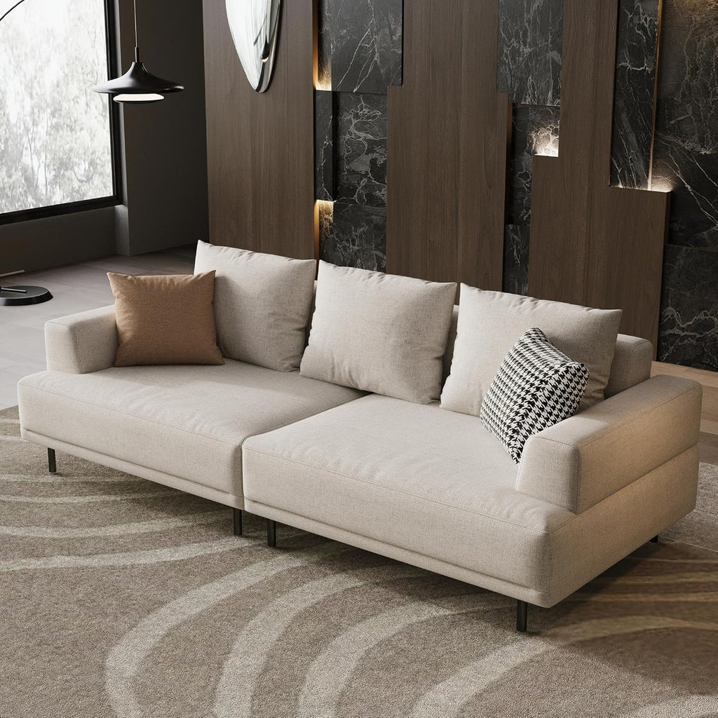 L-Shaped Cream Fabric Sectional Sofa - Contemporary Upholstered Couch with Metal Legs for Living Room (82.67 Inches - 3 Seats)