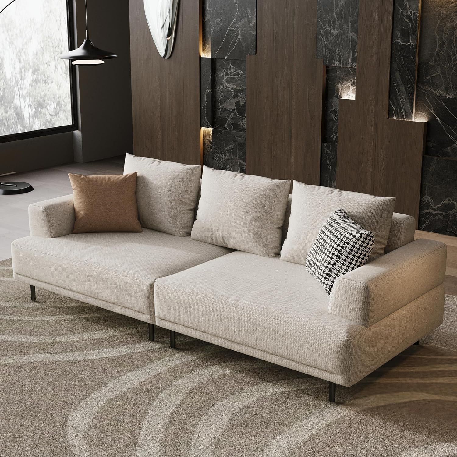 L-Shaped Cream Fabric Sectional Sofa - Contemporary Upholstered Couch with Metal Legs for Living Room (82.67 Inches - 3 Seats)