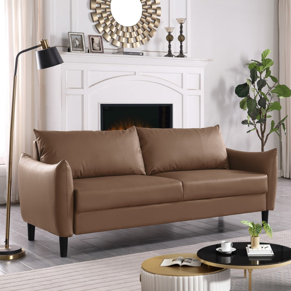 Artificial Leather Sofa | Medieval Modern Style, Curly Armrests, Deep Seat Design, Fluffy and Comfortable, Suitable for Apartment, Easy to Assemble