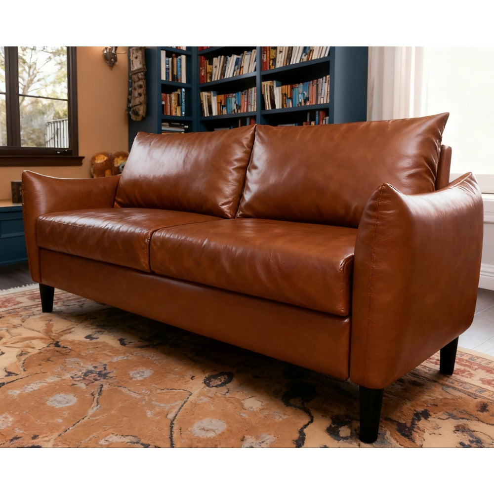 Artificial Leather Sofa | Medieval Modern Style, Curly Armrests, Deep Seat Design, Fluffy and Comfortable, Suitable for Apartment, Easy to Assemble