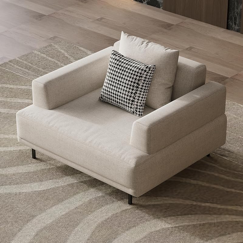 L-Shaped Cream Fabric Sectional Sofa - Contemporary Upholstered Couch with Metal Legs for Living Room (82.67 Inches - 3 Seats)