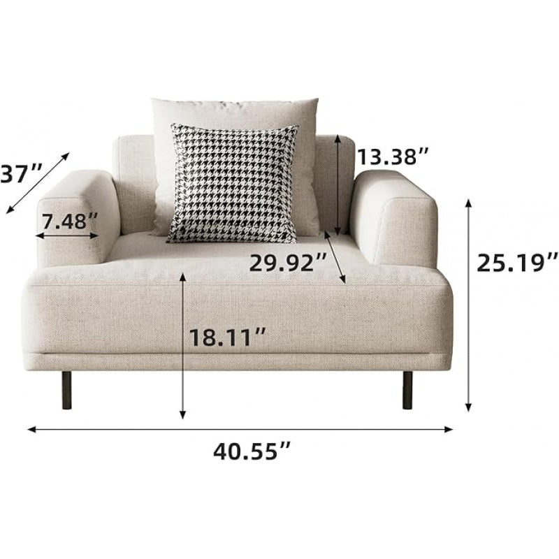 L-Shaped Cream Fabric Sectional Sofa - Contemporary Upholstered Couch with Metal Legs for Living Room (82.67 Inches - 3 Seats)