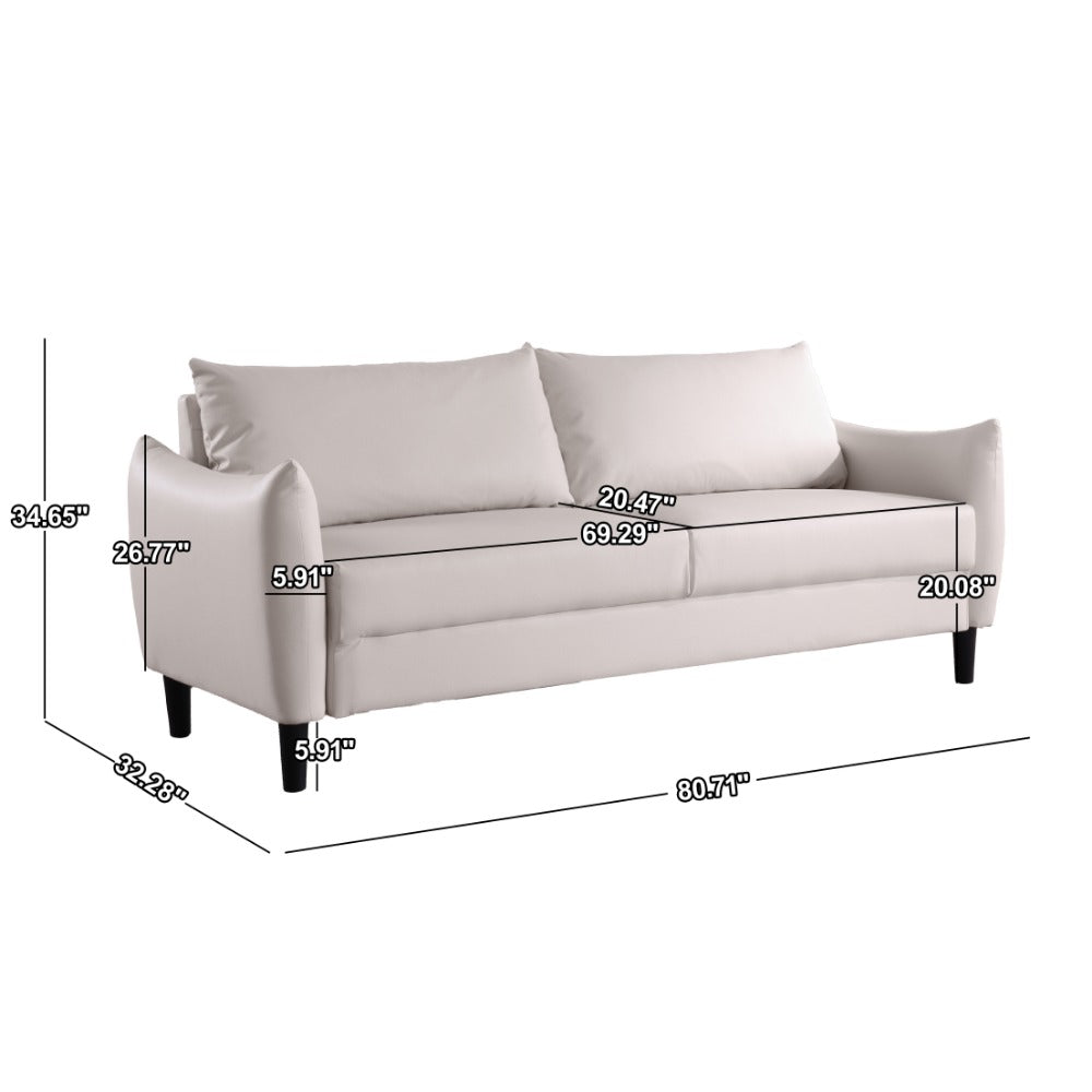 Artificial Leather Sofa | Medieval Modern Style, Curly Armrests, Deep Seat Design, Fluffy and Comfortable, Suitable for Apartment, Easy to Assemble