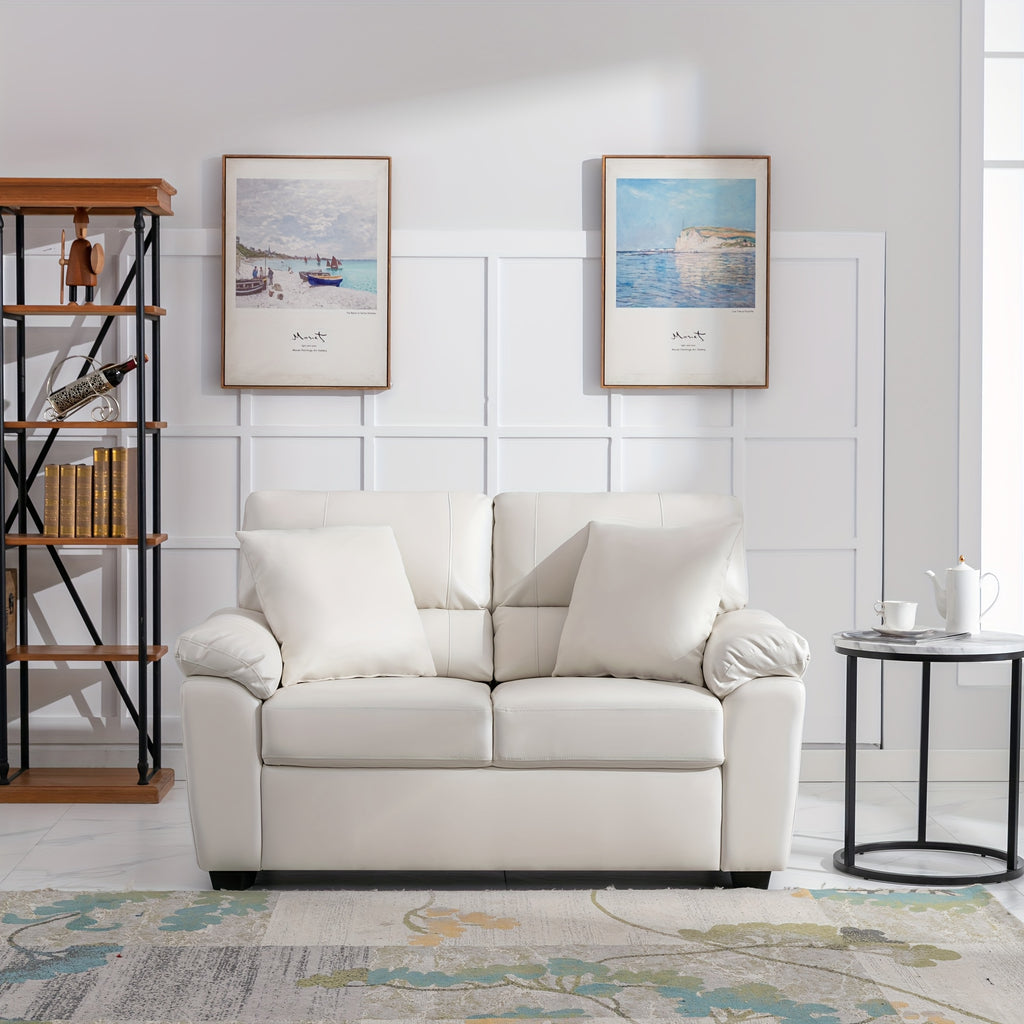 Morden Fort Faux Leather Loveseat Sofas, White Modern Luxury And Comfy Furniture Sleeper Couches for Living Room, Apartment, Office, Reading Room, White, Brown, Chocolate