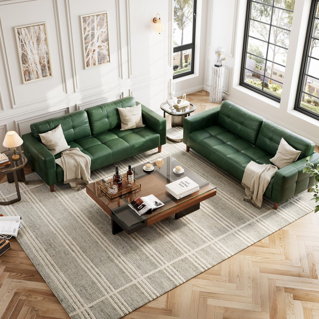 Modern 3-Seater Sofa Couch with Deep Seats & 2 Pillows - Breathable Faux Leather Loveseat Suitable for Living Room, Bedroom, Apartment, Office - Easy Assembly, Space-Saving Design, Durable Metal Frame & Low-Maintenance