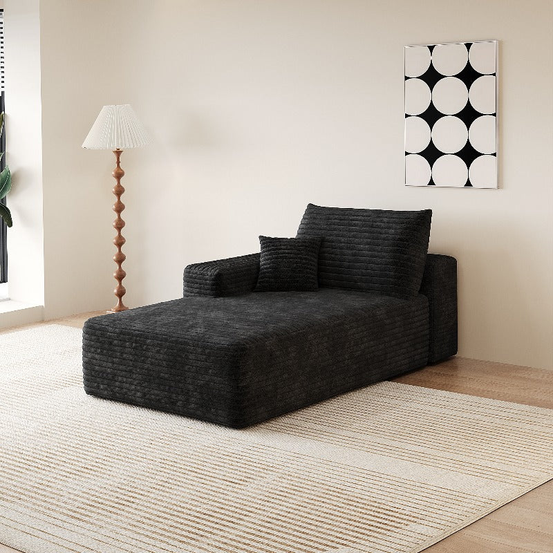 Black Sofa Designed for Minimalist Living Rooms, Featuring Soft Cushions And a Right-Side Sleeper Option
