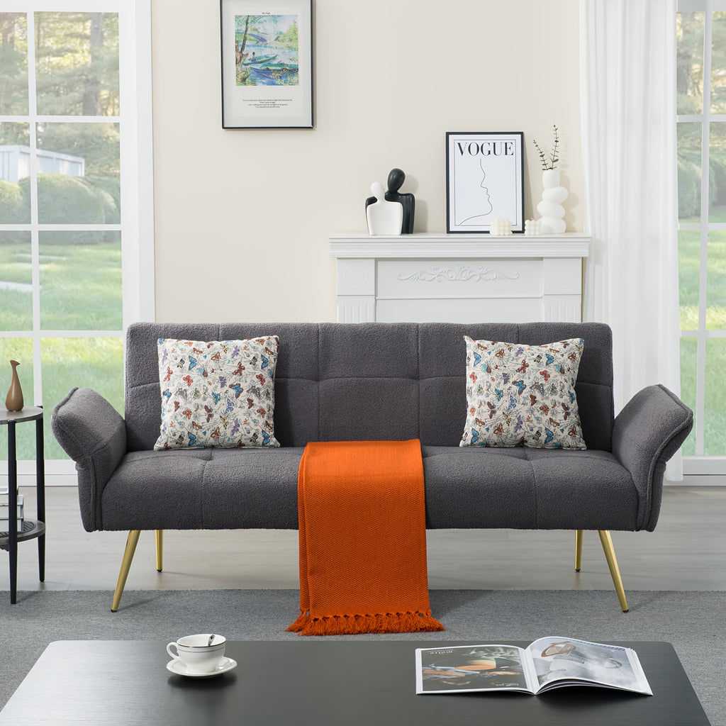 67.72-Inch Sofa Bed, Convertible Sleeping Bed, Solid Wood And Engineered Wood Frame, Teddy Velvet Fabric, 5-Position Adjustable Backrest And Armrests, Plush High-Density Foam, Suitable for Living Room, Office, Or Guest Room (Includes Size Details)