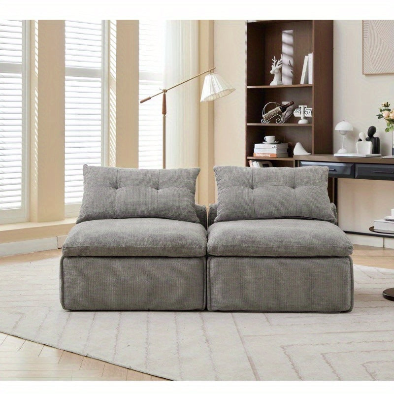 NEW ARRIVED VIDEO PROVIDED Modular Sofa, No Armrests, at Will, Chenille Fabric, Neck Pillow-Back Lounge Sofa Chair, Reading Nook, Or Apartment Living, Lumbar Pillow, 2 Seats, Upholster, Light Gray