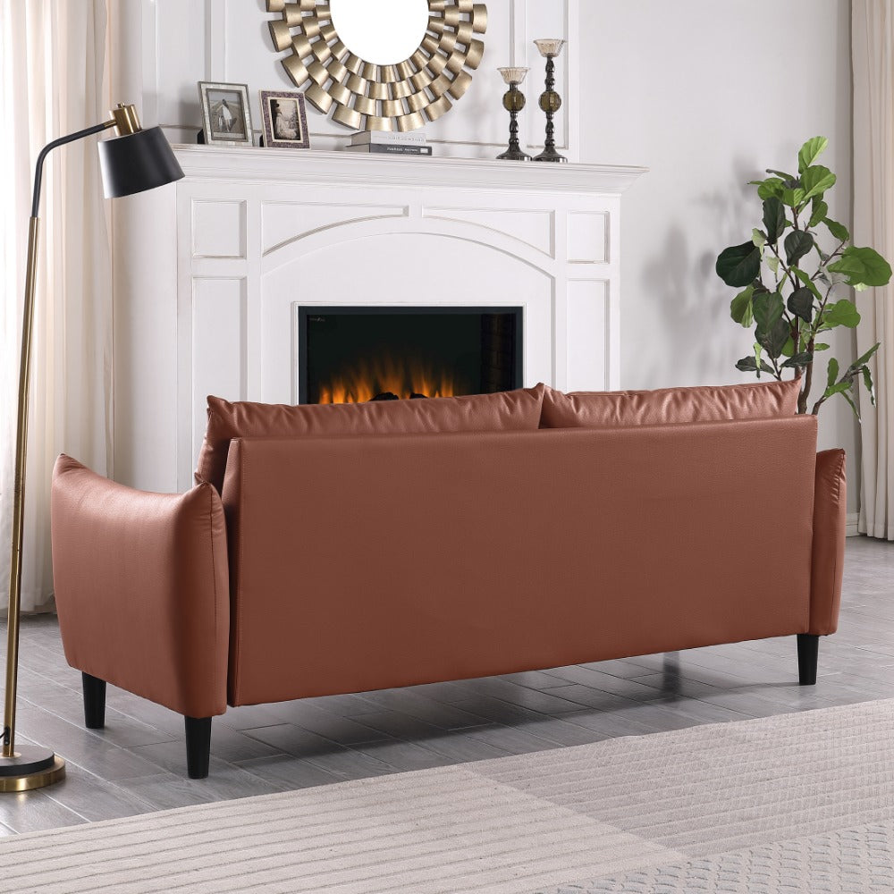 Artificial Leather Sofa | Medieval Modern Style, Curly Armrests, Deep Seat Design, Fluffy and Comfortable, Suitable for Apartment, Easy to Assemble