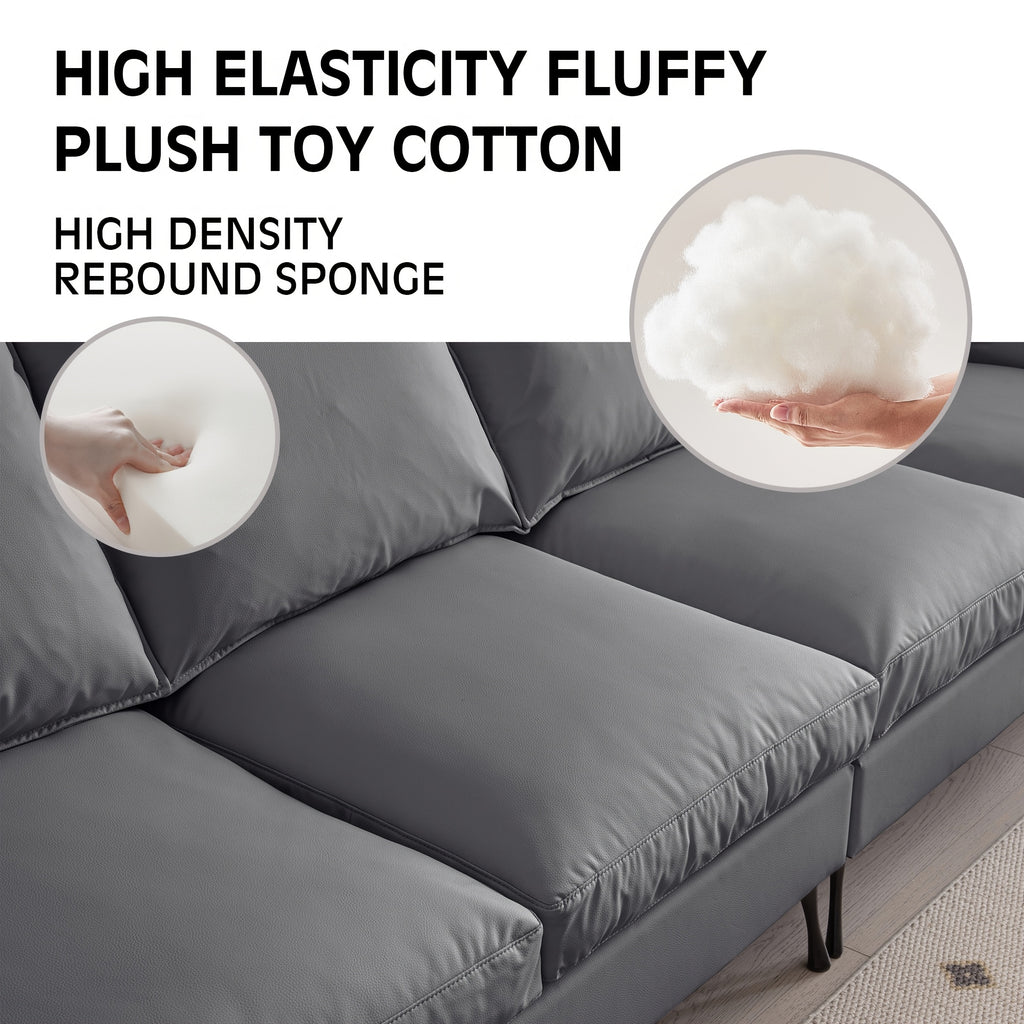 104.5-Inch Modern Faux Leather L-Shaped Sofa with Convertible Footstool Living Room