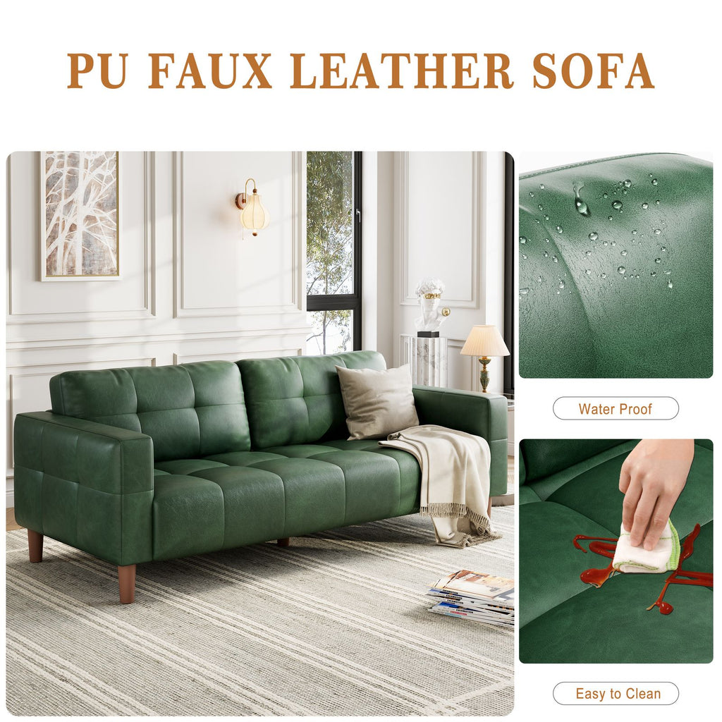 Modern 3-Seater Sofa Couch with Deep Seats & 2 Pillows - Breathable Faux Leather Loveseat Suitable for Living Room, Bedroom, Apartment, Office - Easy Assembly, Space-Saving Design, Durable Metal Frame & Low-Maintenance
