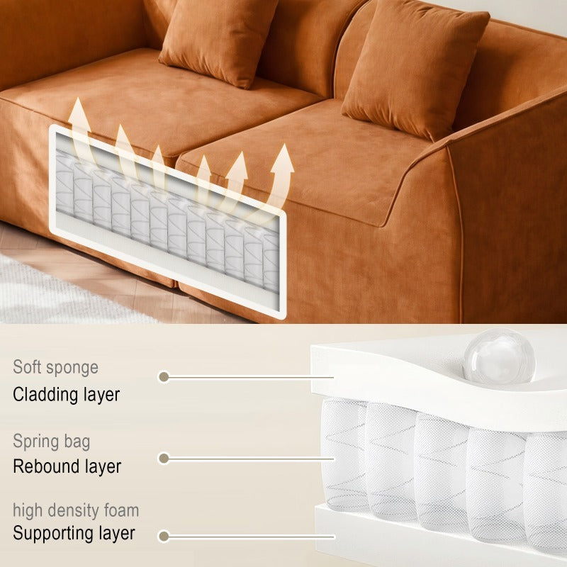 Compressed Memory Foam Sofa with Rectangular Pillow 2-Seater Lounger Daybed for Bedroom, Guest Room, Orange