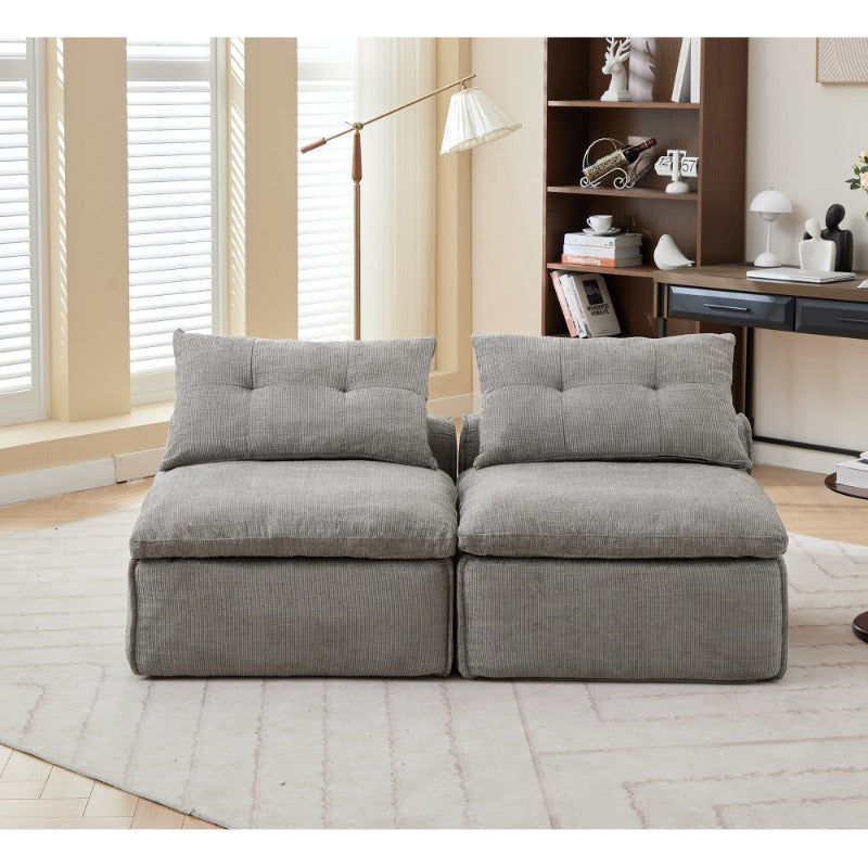 NEW ARRIVED VIDEO PROVIDED Modular Sofa, No Armrests, at Will, Chenille Fabric, Neck Pillow-Back Lounge Sofa Chair, Reading Nook, Or Apartment Living, Lumbar Pillow, 2 Seats, Upholster, Light Gray
