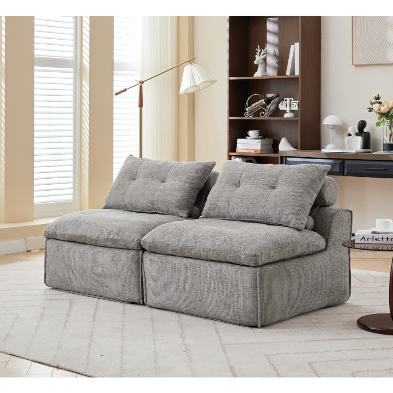 NEW ARRIVED VIDEO PROVIDED Modular Sofa, No Armrests, at Will, Chenille Fabric, Neck Pillow-Back Lounge Sofa Chair, Reading Nook, Or Apartment Living, Lumbar Pillow, 2 Seats, Upholster, Light Gray