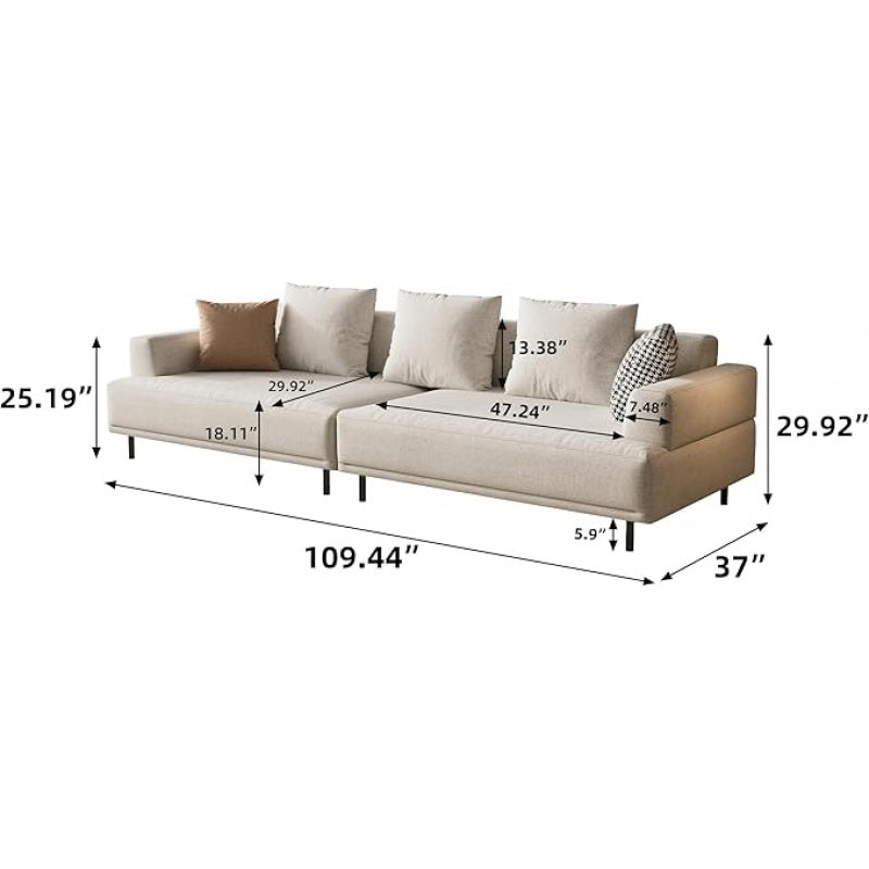 L-Shaped Cream Fabric Sectional Sofa - Contemporary Upholstered Couch with Metal Legs for Living Room (82.67 Inches - 3 Seats)