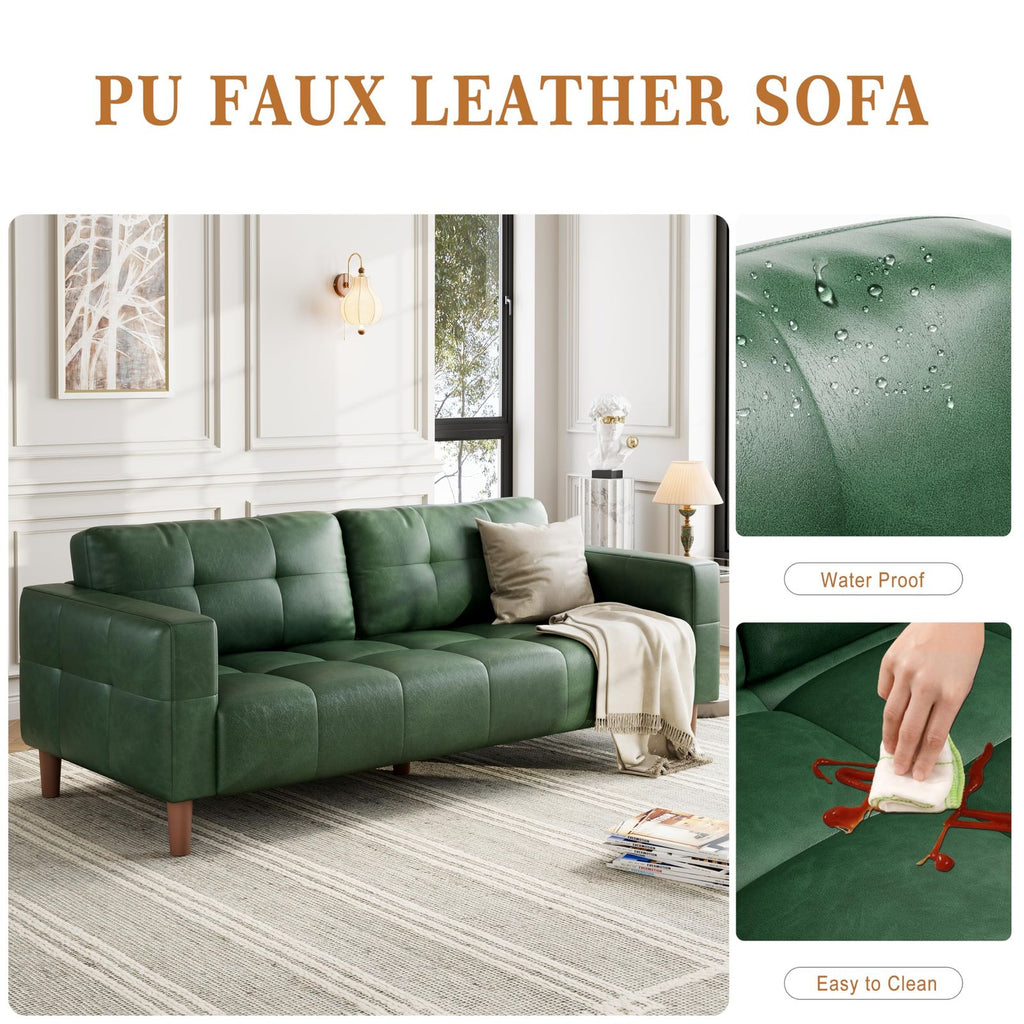 Modern 3-Seater Sofa Couch with Deep Seats & 2 Pillows - Breathable Faux Leather Loveseat Suitable for Living Room, Bedroom, Apartment, Office - Easy Assembly, Space-Saving Design, Durable Metal Frame & Low-Maintenance