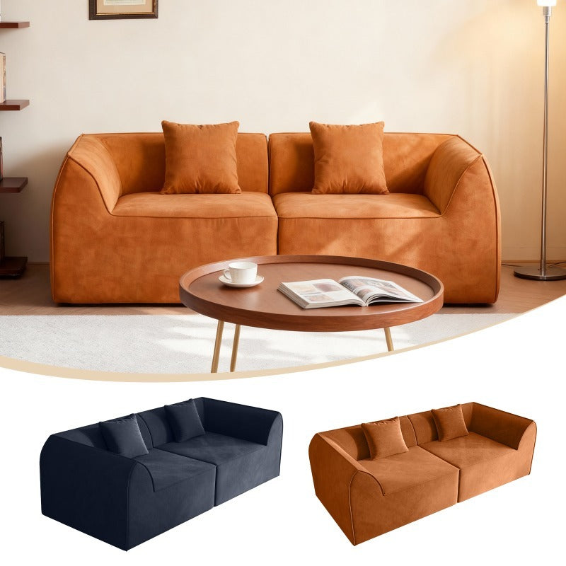 Compressed Memory Foam Sofa with Rectangular Pillow 2-Seater Lounger Daybed for Bedroom, Guest Room, Orange