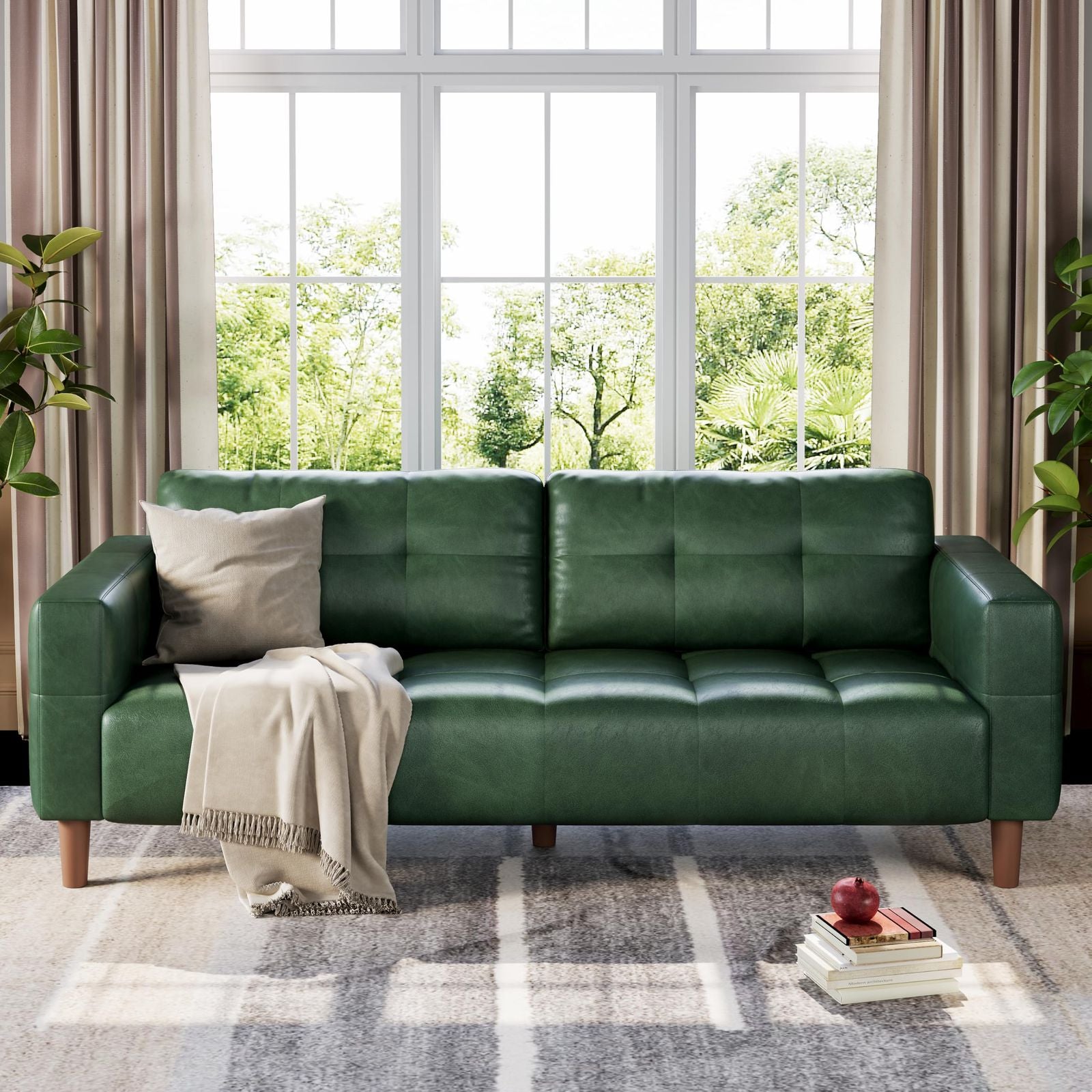 Modern 3-Seater Sofa Couch with Deep Seats & 2 Pillows - Breathable Faux Leather Loveseat Suitable for Living Room, Bedroom, Apartment, Office - Easy Assembly, Space-Saving Design, Durable Metal Frame & Low-Maintenance